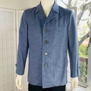 Vintage Swan blue wool removable liner car coat, 40.